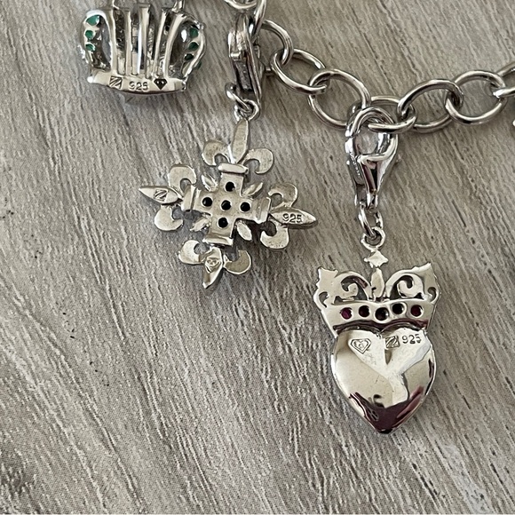 Blue Sapphire Ruby and Emerald 925 Silver Charm Bracelet - Picture 4 of 7